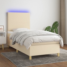 Box spring bed mattress and LED lights cream fabric 90x190 cm by vidaXL, Beds and slatted bases - Ref: Foro24-3135242, Price:...