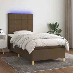 Cama box spring colchón y luces LED tela marrón oscuro 90x190cm de vidaXL, Camas y somieres - Ref: Foro24-3135400, Precio: 36...