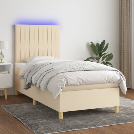 Boxspringbettmatratze und LED-Leuchten aus cremefarbenem Stoff 90x190 cm von vidaXL, Betten und Lattenroste - Ref: Foro24-313...