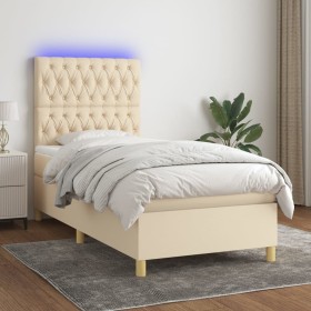 Cama box spring colchón y luces LED tela color crema 90x190 cm de vidaXL, Camas y somieres - Ref: Foro24-3135642, Precio: 391...