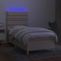 Box spring bed mattress and LED lights cream fabric 90x190 cm by vidaXL, Beds and slatted bases - Ref: Foro24-3135642, Price:...