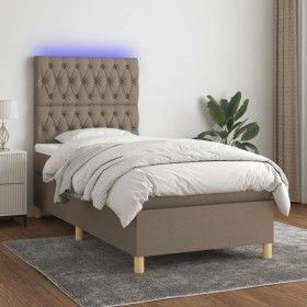 Boxspringbett mit Matratze und LED-Leuchten taupegrauer Stoff 90x190 cm von vidaXL, Betten und Lattenroste - Ref: Foro24-3135...