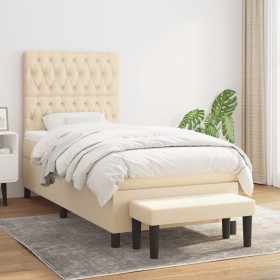 Box spring bed with cream fabric mattress 90x190 cm by vidaXL, Beds and slatted bases - Ref: Foro24-3136802, Price: 415,59 €,...