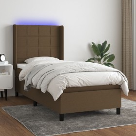 Cama box spring colchón y luces LED tela marrón oscuro 90x190cm de vidaXL, Camas y somieres - Ref: Foro24-3138280, Precio: 38...