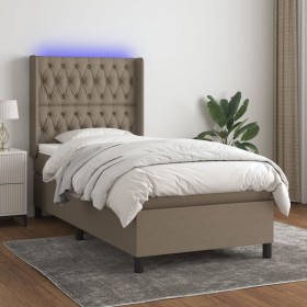 Boxspringbett mit Matratze und LED-Leuchten taupegrauer Stoff 90x190 cm von vidaXL, Betten und Lattenroste - Ref: Foro24-3138...