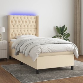 Box spring bed mattress and LED lights cream fabric 90x190 cm by vidaXL, Beds and slatted bases - Ref: Foro24-3138522, Price:...