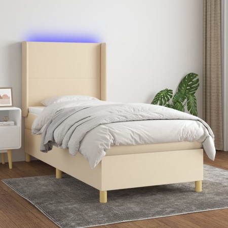 Cama box spring colchón y luces LED tela color crema 90x190 cm de vidaXL, Camas y somieres - Ref: Foro24-3138682, Precio: 375...