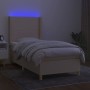 Box spring bed mattress and LED lights cream fabric 90x190 cm by vidaXL, Beds and slatted bases - Ref: Foro24-3138682, Price:...