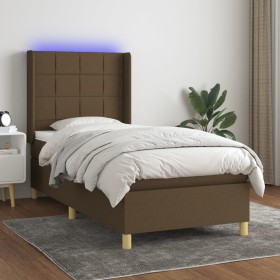 Box spring bed mattress and LED lights dark brown fabric 90x190cm by vidaXL, Beds and slatted bases - Ref: Foro24-3138840, Pr...