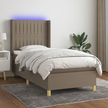 Boxspringbett mit Matratze und LED-Leuchten taupegrauer Stoff 90x190 cm von vidaXL, Betten und Lattenroste - Ref: Foro24-3139...