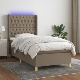 Boxspringbett mit Matratze und LED-Leuchten taupegrauer Stoff 90x190 cm von vidaXL, Betten und Lattenroste - Ref: Foro24-3139...