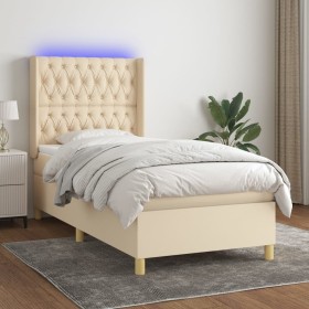 Boxspringbettmatratze und LED-Leuchten aus cremefarbenem Stoff 90x190 cm von vidaXL, Betten und Lattenroste - Ref: Foro24-313...