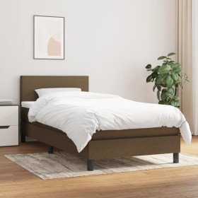 Cama box spring con colchón tela marrón oscuro 90x190 cm de vidaXL, Camas y somieres - Ref: Foro24-3139860, Precio: 298,99 €,...