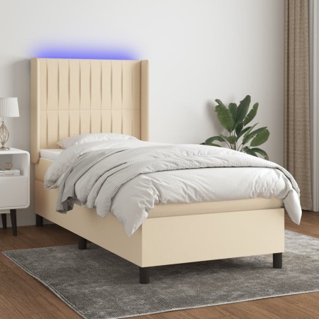 Box spring bed mattress and LED lights cream fabric 90x190 cm by vidaXL, Beds and slatted bases - Ref: Foro24-3138442, Price:...