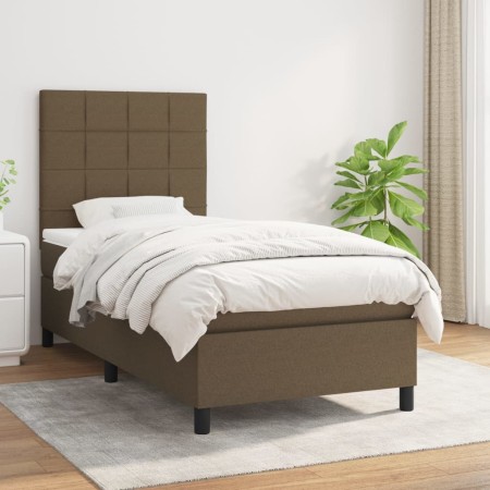 Cama box spring con colchón tela marrón oscuro 90x190 cm de vidaXL, Camas y somieres - Ref: Foro24-3141740, Precio: 363,77 €,...