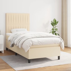 Box spring bed with cream fabric mattress 90x190 cm by vidaXL, Beds and slatted bases - Ref: Foro24-3141902, Price: 364,09 €,...