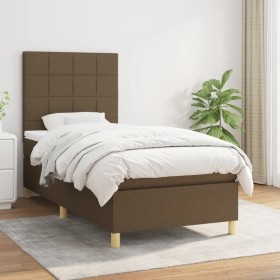 Cama box spring con colchón tela marrón oscuro 90x190 cm de vidaXL, Camas y somieres - Ref: Foro24-3142300, Precio: 363,99 €,...