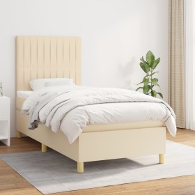 Box spring bed with cream fabric mattress 90x190 cm by vidaXL, Beds and slatted bases - Ref: Foro24-3142462, Price: 361,99 €,...