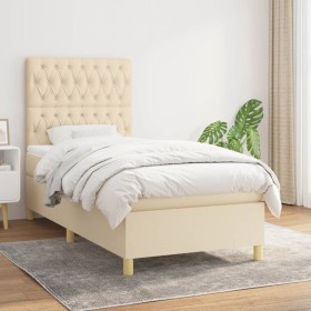 Cama box spring con colchón tela color crema 90x190 cm de vidaXL, Camas y somieres - Ref: Foro24-3142542, Precio: 381,31 €, D...