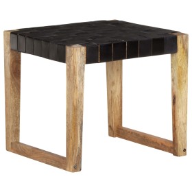 Black Genuine Leather and Solid Mango Wood Stool by vidaXL, Folding stools and chairs - Ref: Foro24-321837, Price: 83,99 €, D...