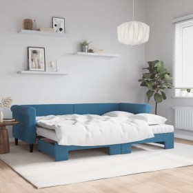 Trundle sofa bed with blue velvet mattress 80x200 cm by vidaXL, Beds and slatted bases - Ref: Foro24-3197787, Price: 432,28 €...