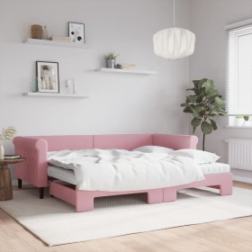 Trundle sofa bed with pink velvet mattress 90x200 cm by vidaXL, Beds and slatted bases - Ref: Foro24-3197798, Price: 422,99 €...