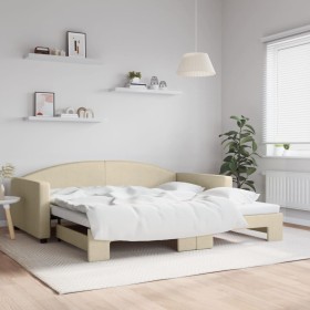 Trundle sofa bed cream fabric 100x200 cm by vidaXL, Beds and slatted bases - Ref: Foro24-3197197, Price: 283,99 €, Discount: %