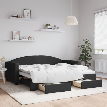 Trundle sofa bed with drawers black fabric 90x190 cm by vidaXL, Beds and slatted bases - Ref: Foro24-3197236, Price: 325,36 €...