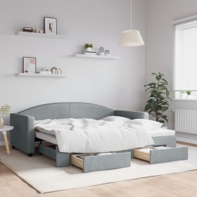 Trundle sofa bed with drawers light gray fabric 90x190 cm by vidaXL, Beds and slatted bases - Ref: Foro24-3197234, Price: 346...