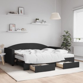 Trundle sofa bed with drawers black fabric 90x190 cm by vidaXL, Beds and slatted bases - Ref: Foro24-3197254, Price: 576,99 €...