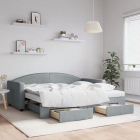 Trundle sofa bed with drawers light gray fabric 90x190 cm by vidaXL, Beds and slatted bases - Ref: Foro24-3197252, Price: 515...