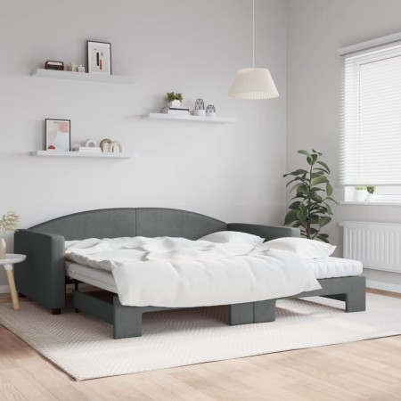 Trundle sofa bed with dark gray fabric mattress 100x200 cm by vidaXL, Beds and slatted bases - Ref: Foro24-3197212, Price: 44...