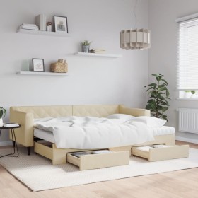 Trundle sofa bed with drawers cream fabric 80x200 cm by vidaXL, Beds and slatted bases - Ref: Foro24-3197479, Price: 470,92 €...