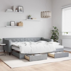 Trundle sofa bed with drawers light gray fabric 90x200 cm by vidaXL, Beds and slatted bases - Ref: Foro24-3197480, Price: 505...