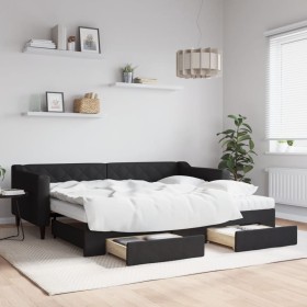 Trundle sofa bed with drawers black fabric 90x200 cm by vidaXL, Beds and slatted bases - Ref: Foro24-3197482, Price: 514,30 €...