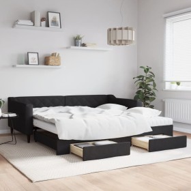 Trundle sofa bed with drawers black fabric 100x200 cm by vidaXL, Beds and slatted bases - Ref: Foro24-3197487, Price: 619,99 ...