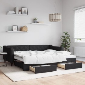 Trundle sofa bed with drawers black fabric 90x200 cm by vidaXL, Beds and slatted bases - Ref: Foro24-3197464, Price: 349,30 €...