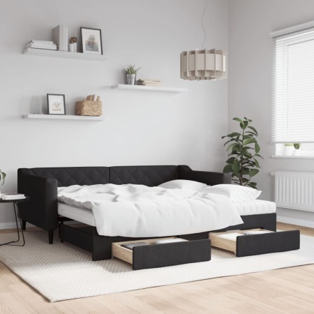 Trundle sofa bed with drawers black fabric 90x190 cm by vidaXL, Beds and slatted bases - Ref: Foro24-3197492, Price: 502,71 €...