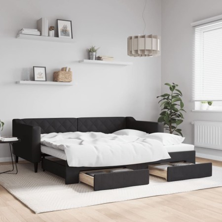 Trundle sofa bed with drawers black fabric 90x190 cm by vidaXL, Beds and slatted bases - Ref: Foro24-3197474, Price: 351,99 €...