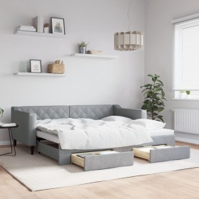 Trundle sofa bed with drawers light gray fabric 90x190 cm by vidaXL, Beds and slatted bases - Ref: Foro24-3197472, Price: 347...