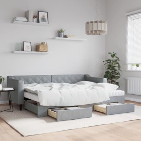 Trundle sofa bed with drawers light gray fabric 80x200 cm by vidaXL, Beds and slatted bases - Ref: Foro24-3197475, Price: 460...