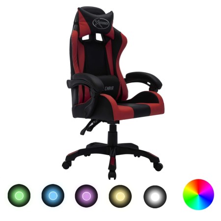 Silla gaming luces LED RGB cuero sintético color vino y negro de vidaXL, Sillas de oficina - Ref: Foro24-288003, Precio: 180,...