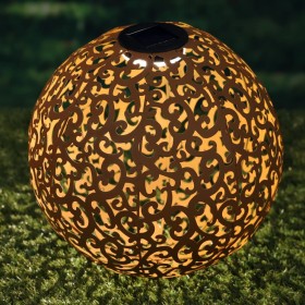 Hi Solar LED garden lamp spherical shape brown metal 28.5 cm by HI, Outdoor lighting - Ref: Foro24-435250, Price: 50,99 €, Di...