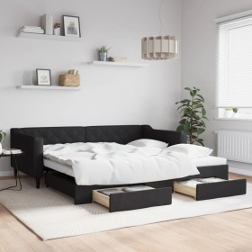 Trundle sofa bed with drawers black fabric 100x200 cm by vidaXL, Beds and slatted bases - Ref: Foro24-3197469, Price: 357,99 ...