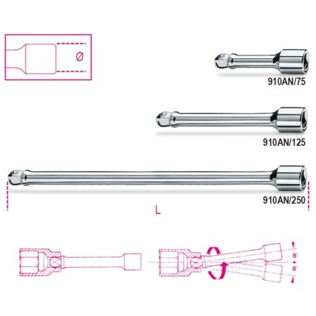 Beta Tools Barra de extensión oscilante 3/8" 910AN/250 de Beta Tools, Extensiones para brocas de taladro - Ref: Foro24-437310...