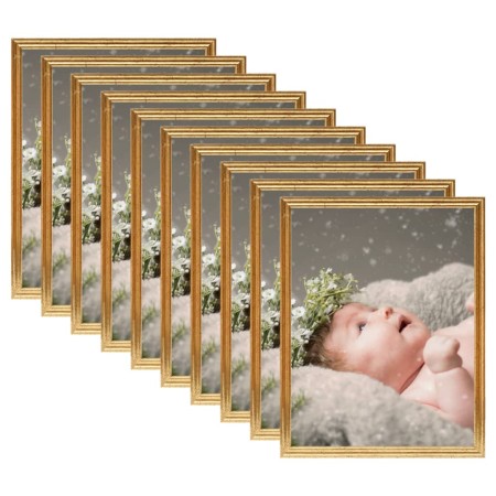 Tabletop collage photo frames set of 10, gold color, made of MDF, 10x15 cm. by vidaXL, Photo frames - Ref: Foro24-332408, Pri...