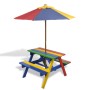 Mesa de picnic y bancos de niños y sombrilla madera multicolor de vidaXL, Mesas de jardín - Ref: Foro24-40773, Precio: 88,49 ...