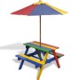 Picnic table and children's benches with multicolored wooden umbrella by vidaXL, Garden tables - Ref: Foro24-40773, Price: 88...