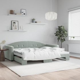 Light gray velvet trundle sofa bed 90x190 cm by vidaXL, Beds and slatted bases - Ref: Foro24-3197314, Price: 306,99 €, Discou...