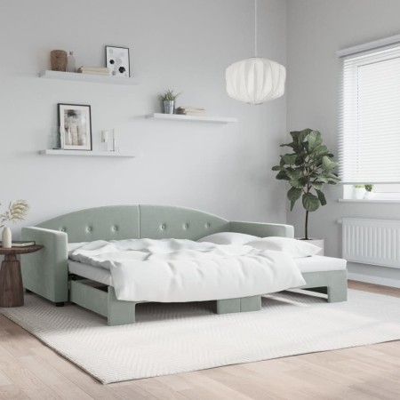 Light gray velvet trundle sofa bed 90x200 cm by vidaXL, Beds and slatted bases - Ref: Foro24-3197301, Price: 274,99 €, Discou...